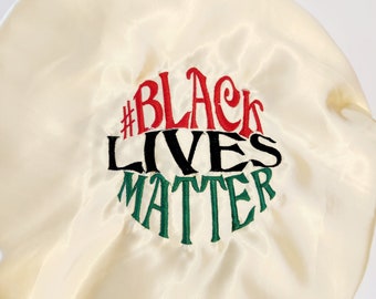 Embroidered Satin Sleep Bonnet: Black History Month, BLM, Adult Reversible Bonnet