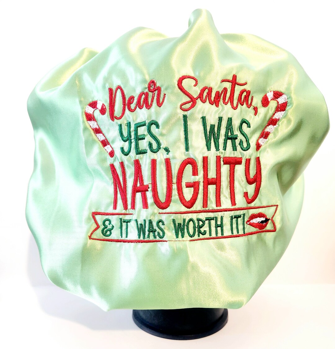 Elegant Monogram Hair Bonnet/satin ADULT Bonnet/ Naughty Santa ...