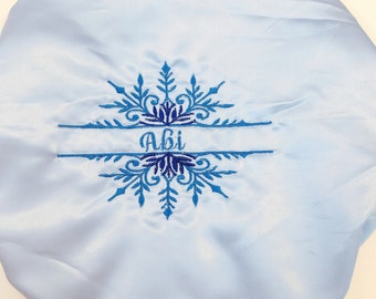 Christmas Satin Hair Bonnet: Snowflake Monogram, Embroidery Bonnet