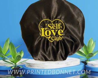 Embroidered Satin Sleep Bonnet: Self Love Club Hair Protection