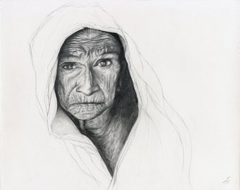 Original Pencil Drawing Old Woman Portrait Wrinkled Hands With Etsy