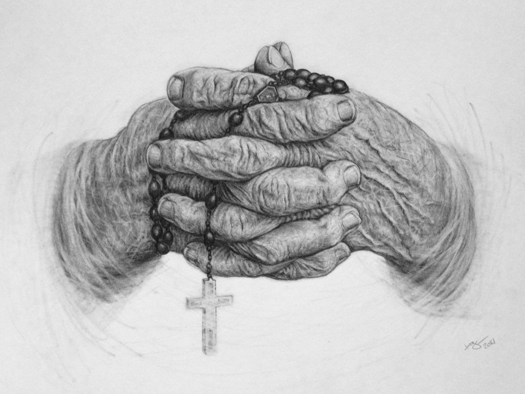 Hands in Prayer Pencil Drawing Art Print: Rosary Giclée Reproduction - Etsy, image size:1080x810