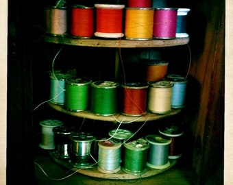 Spools of Thread Photo Print Sewing Kit Rainbow Bright Cheery Colorful Seamstress Art