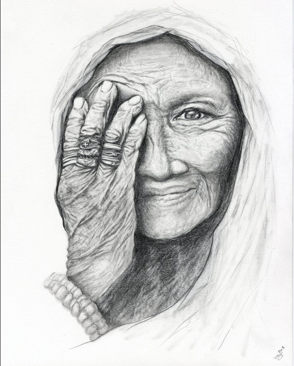 Buy Original Pencil Drawing Old Woman Portrait Wrinkled Hands With Online  in India  Etsy