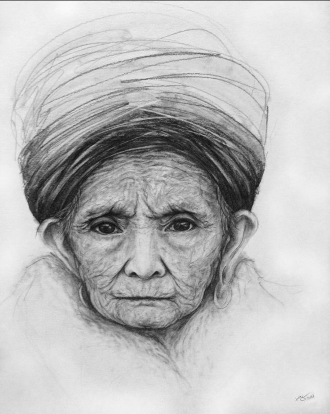 Old Woman Drawing Pencil