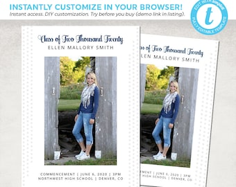 Graduation Senior Announcement Invitation Simple Clean Modern - DIY with Templett - 5x7 and 4x6 - Instant Download