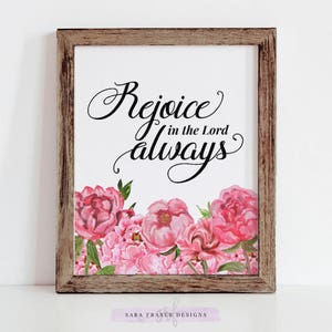 Printable Wall Art - Rejoice in the Lord Always - 8x10 Print - Philippians 4:4 - INSTANT DOWNLOAD