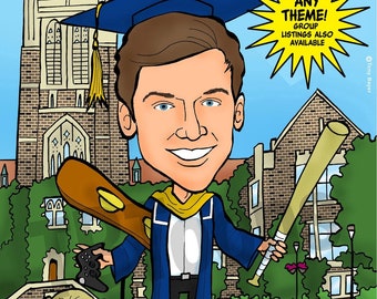 Custom Caricature Portrait Drawing From Photo Personalized Cartoon Digital Illustration Graduate Birthday Friend Family Retirement Gift!