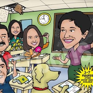 3-7ppl Family Caricature Portrait Drawing Custom Digital Cartoon Illustration from Photo Personalized Group Birthday Reunion Holiday Gift