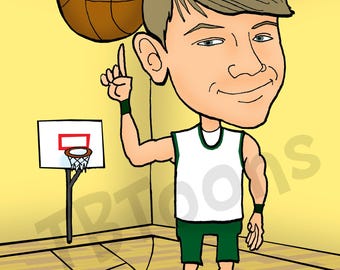 Custom Basketball Caricature From Photo, Basketball Player Gift, Personalized Coach Portrait, Basketball Team Cartoon, Athlete Birthday Gift