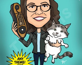 Custom Caricature Portrait Drawing From Photo, Personalized Cartoon, Digital Illustration for Birthday Retirement Family Friend Coworker