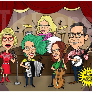 3-7ppl Family Caricature Portrait Custom Digital Cartoon Drawing Illustration from Photo Personalized Group Birthday Christmas Card or Gift