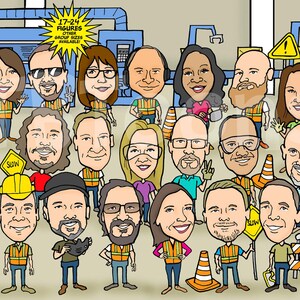17-24ppl Custom Group Caricature Portrait Personalized Digital Cartoon Drawing Illustration from Photo Business Company Retirement Gift
