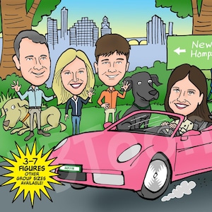 Retrato de caricatura personalizado para 3 a 7 pessoas, desenho de desenho animado personalizado, ilustração digital de grupo de fotos, família, amigo, aniversário, presente de Natal
