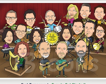 Group Caricature Portrait (8-16ppl) Personalized Digital Cartoon Drawing Illustration from Photo, Custom Family Friend Coworker Card or Gift