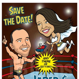 Custom Couple Caricature Portrait | Digital Cartoon Drawing from Photo | Personalized Wedding Anniversary Gift | Save the Date Illustration