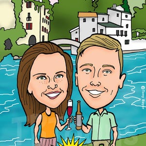 Custom Couple Caricature Portrait | Digital Cartoon Drawing from Photo | Romantic Wedding Anniversary Gift | Personalized Illustration