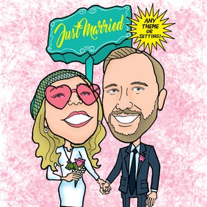 Couple Caricature Portrait | Custom Romantic Cartoon Drawing from Photo | Personalized Wedding Anniversary Gift | Save the Date Illustration