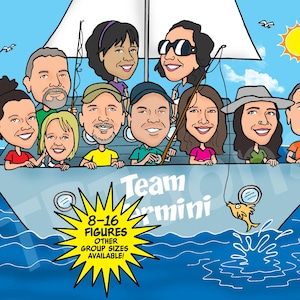 8-16ppl Custom Group Caricature Portrait Drawing from Photo / Personalized Digital Cartoon Illustration / Funny Friend Family Coworker Gift