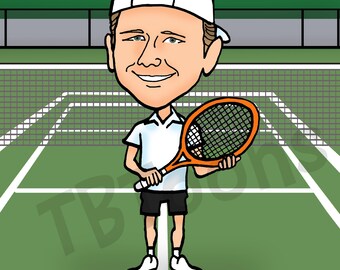 Custom Tennis Caricature From Photo, Tennis Player Gift, Personalized Tennis Coach Portrait, Tennis Team Cartoon, Athlete Birthday Gift