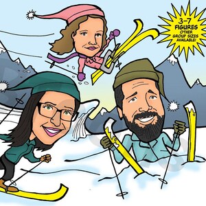 3-7ppl Family Caricature Portrait Custom Digital Cartoon Drawing Illustration from Photo Personalized Group Birthday Reunion Holiday Gift