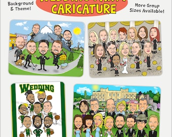 Wedding Caricature, Wedding Party Cartoon Portrait (8-16 People), Custom Digital Personalized Bridesmaid & Groomsman Drawing from Photo