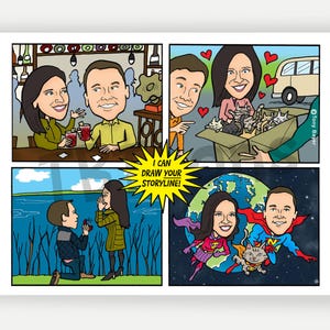 Custom COMIC STRIP Drawing , Personalized Cartoon Caricature, Story Illustration, Graphic Novel Style, How We Met, Etc. Up to 5 Panels