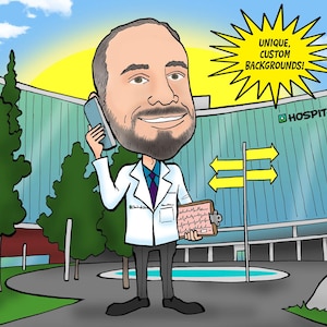 Doctor or Nurse Caricature Portrait Drawing From Photo Custom Personalized Cartoon Digital Illustration Coworker Retirement Gift(One Person)