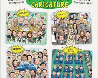 17-24ppl Custom Group Caricature Portrait, Personalized Cartoon Drawing, Family Friend Coworker Team Birthday Leaving Retirement Thank You