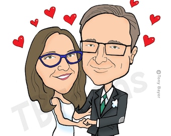Caricature Portrait from Photo, Personalized Couple Cartoon, Half Body Head & Shoulders Drawing, Custom Anniversary Gift, Digital Download