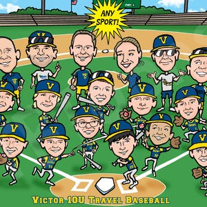 Sports Team Caricature Portrait Drawing From Photo / Custom Digital Personalized Cartoon Illustration Athlete Coach Gift (10-20 People)