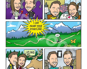 Custom Comic Strip Drawing - Personalized Cartoon Caricature, Story Illustration, Graphic Novel Style - How We Met, Etc. Up to 5 Panels!