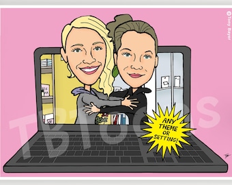 Best Friends Cartoon Portrait (2 People)– Personalized Digital BFF, Custom Birthday Caricature Drawing for Friends