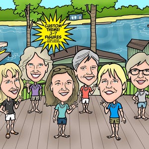 3-7ppl Family / Friend Caricature Portrait with Custom Background Digital Cartoon Drawing from Photo Personalized Group Illustration Gift