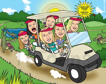 Custom Caricature Portrait (3-7 People), Personalized Digital Group Cartoon Drawing from Photo, Illustration for Friend, Family Birthday