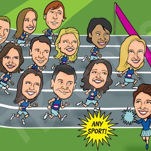 Sports Team Caricature Portrait Drawing From Photo / Custom Digital Personalized Cartoon Illustration Athlete Coach Gift (10-20 People)