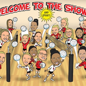 Sports Team Caricature Portrait Drawing From Photo / Custom Digital Personalized Cartoon Illustration Athlete Coach Gift (10-20 People)