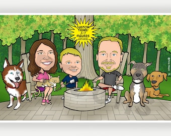 Family Caricature Portrait (3-7ppl), Custom Digital Cartoon from Photo, Personalized for Parents, Grandparents, Birthday or Christmas