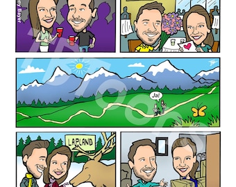 Custom Comic Strip Drawing - Personalized Cartoon Caricature, Story Illustration, Graphic Novel Style - How We Met, Etc. Up to 5 Panels!