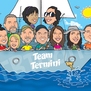 8-16ppl Benutzerdefinierte Karikatur-Porträtzeichnung vom Foto, personalisierte Karikaturillustration für Gruppenbüroangestellt- Ruhestands-Familienfreund Bild 14