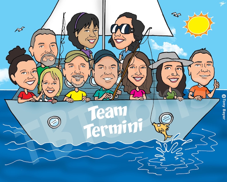 8-16ppl Benutzerdefinierte Karikatur-Porträtzeichnung vom Foto, personalisierte Karikaturillustration für Gruppenbüroangestellt- Ruhestands-Familienfreund Bild 14