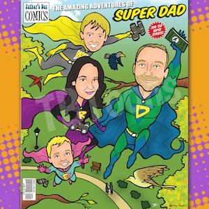 Capa de quadrinhos personalizada/caricatura de desenho animado de super-herói desenho a partir de foto/ideia de presente de Comissão de ilustração de fantasia personalizada digital