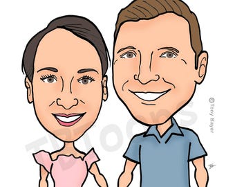 Caricature Portrait from Photo, Personalized Couple Cartoon, Half Body Head & Shoulders Drawing, Custom Anniversary Gift, Digital Download