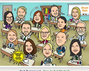Group Caricature Portrait (8-16ppl) Personalized Digital Cartoon Drawing, Funny Custom Illustration from Photo of Family Friends Coworkers