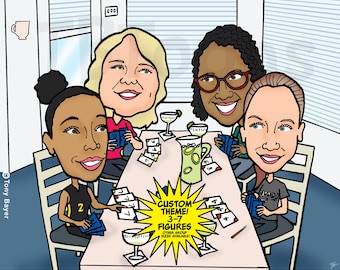 Group Caricature Portrait (3-7 People)for Friends Family Coworkers, Custom Cartoon Drawing Illustration from Photo, Personalized Digital Art