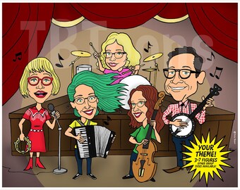 Family Caricature Portrait from Photo – Personalized Cartoon for Parents Grandparents Kids Gift Idea - Funny Custom Illustration