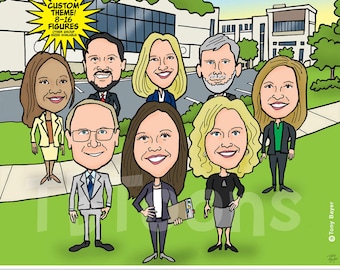 Benutzerdefinierte Karikatur (8-16ppl) Gruppenzeichnung vom Foto, personalisiertes Business Office Cartoon-Porträt, lustiges Corporate Company Team Danke