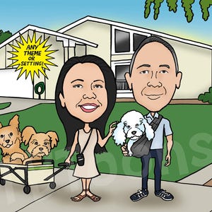 Custom Couple Caricature Portrait |  Digital Cartoon Drawing from Photo | Personalized Wedding Anniversary Gift | Save the Date Illustration