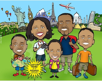 Family Caricature Portrait (3-7ppl), Custom Digital Cartoon from Photo, Personalized for Parents, Grandparents, Birthday or Christmas