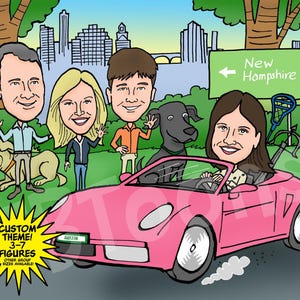 3-7ppl Custom Caricature Portrait Personalized Cartoon Drawing Digital Illustration from Photo Group Family Friend Birthday Christmas Gift